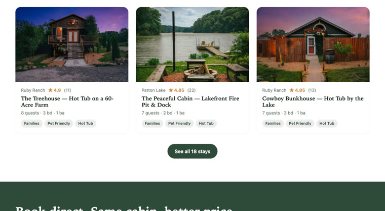 The stays — treehouses, lakefront cabins, and farm stays